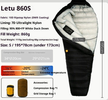 Color: Black, Model: 860S - Outdoor Camping Ultra Light Down Sleeping Bag