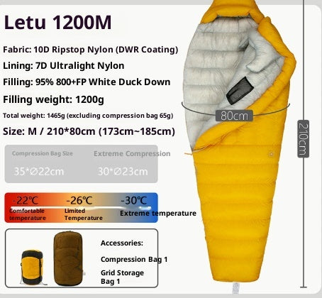 Color: Yellow, Model: 1200M - Outdoor Camping Ultra Light Down Sleeping Bag