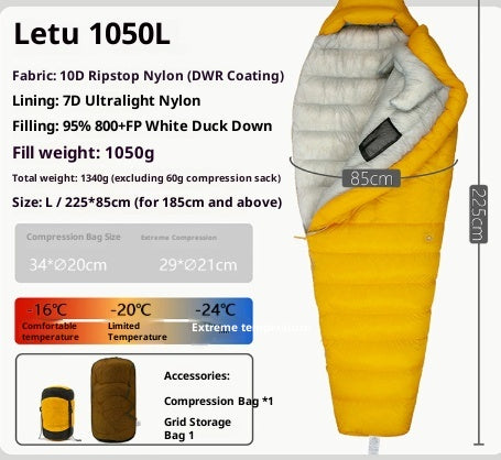 Color: Yellow, Model: 1050L - Outdoor Camping Ultra Light Down Sleeping Bag