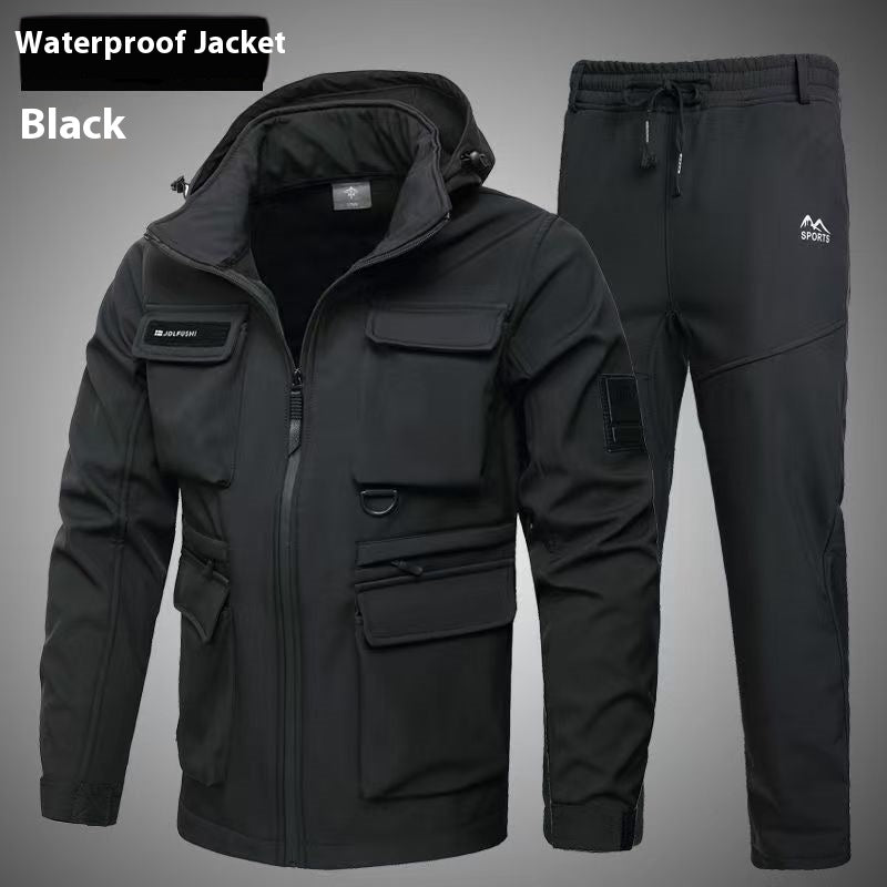 Color: 622 Sets Black, Size: 180 - Autumn And Winter Fleece-lined Waterproof Jacket Suit