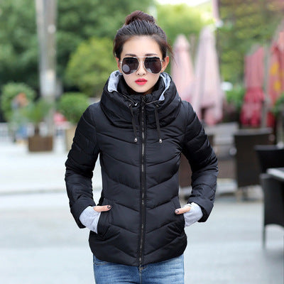 Color: black, size: XL - European and American cotton women's short section collar winter ladies cotton jacket slim jacket