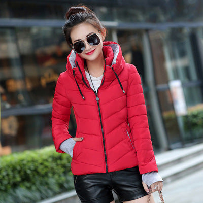 Color: gules, size: XXL - European and American cotton women's short section collar winter ladies cotton jacket slim jacket