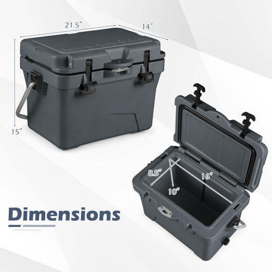 20 Quart Portable Hard Cooler with Built-in Ruler and Bottle-Gray - Color: Gray