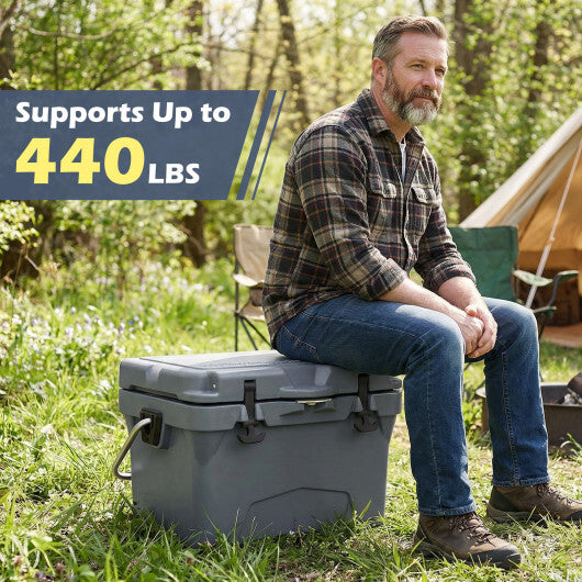 20 Quart Portable Hard Cooler with Built-in Ruler and Bottle-Gray - Color: Gray