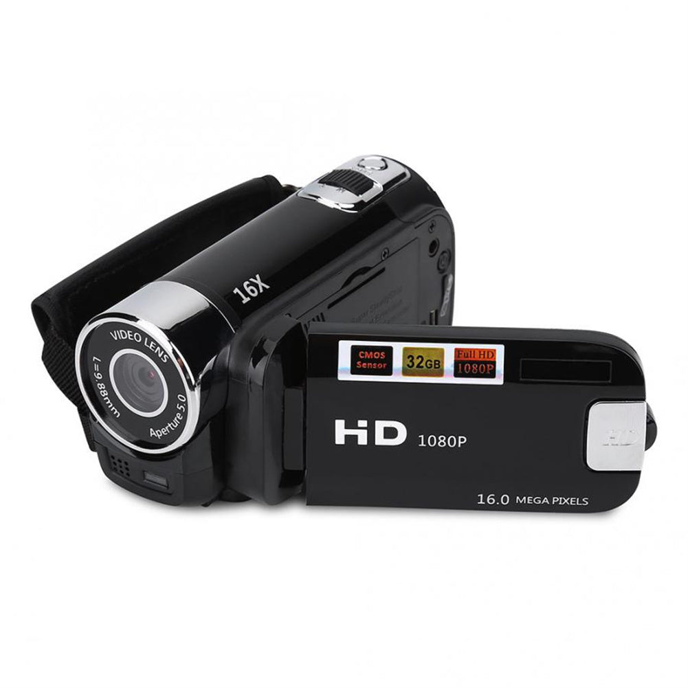 1080p Full HD 16MP DV Camcorder Digital Video Camera 270-degree Rotation Screen 16x Night Digital Zoom Black US Plug
