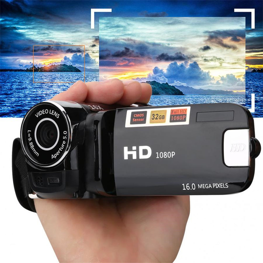 1080p Full HD 16MP DV Camcorder Digital Video Camera 270-degree Rotation Screen 16x Night Digital Zoom Black US Plug