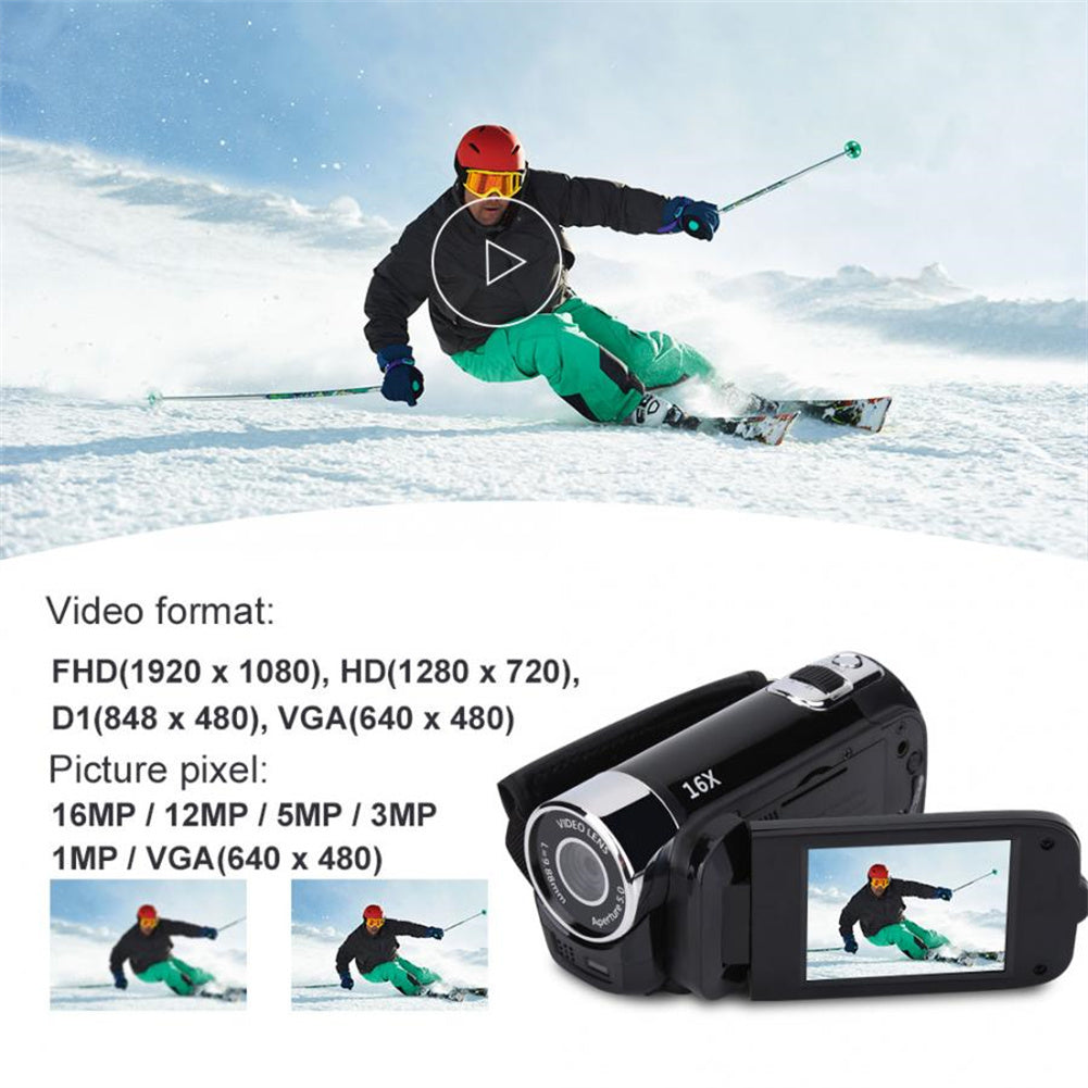 1080p Full HD 16MP DV Camcorder Digital Video Camera 270-degree Rotation Screen 16x Night Digital Zoom Black US Plug