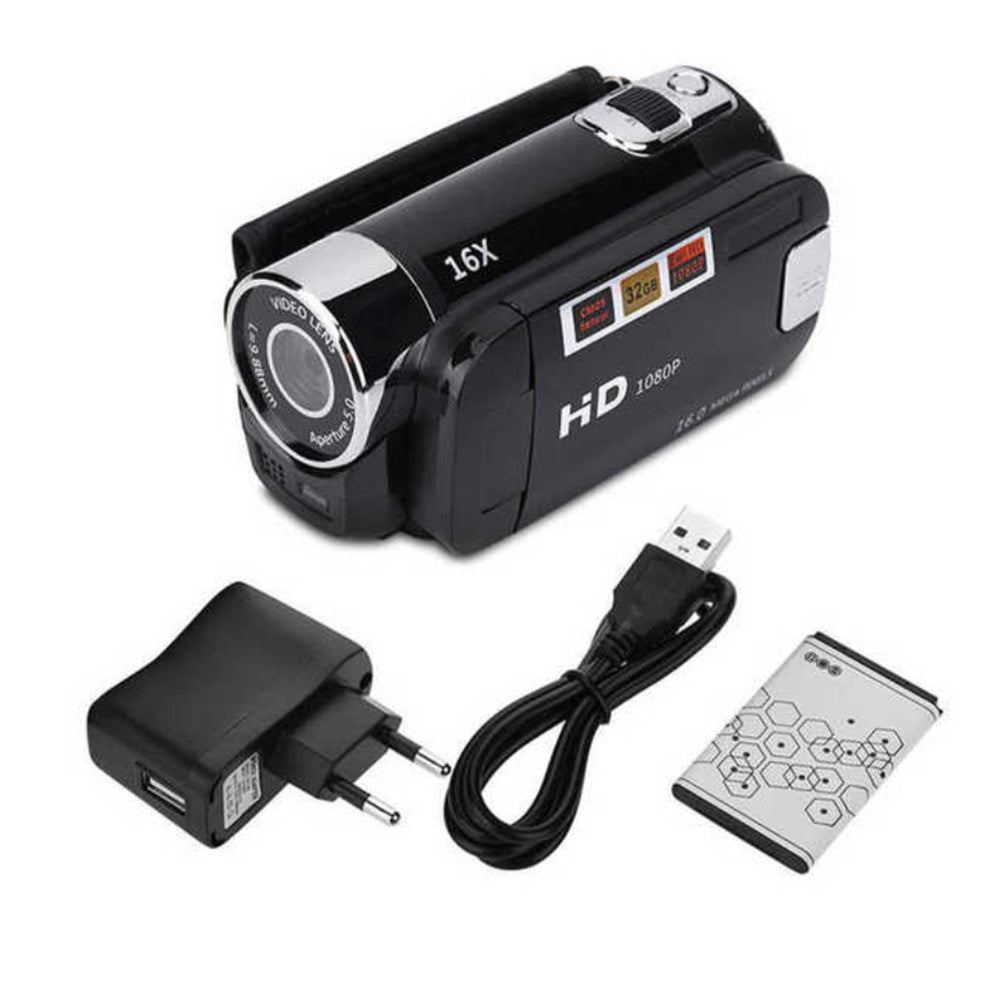 1080p Full HD 16MP DV Camcorder Digital Video Camera 270-degree Rotation Screen 16x Night Digital Zoom Black US Plug