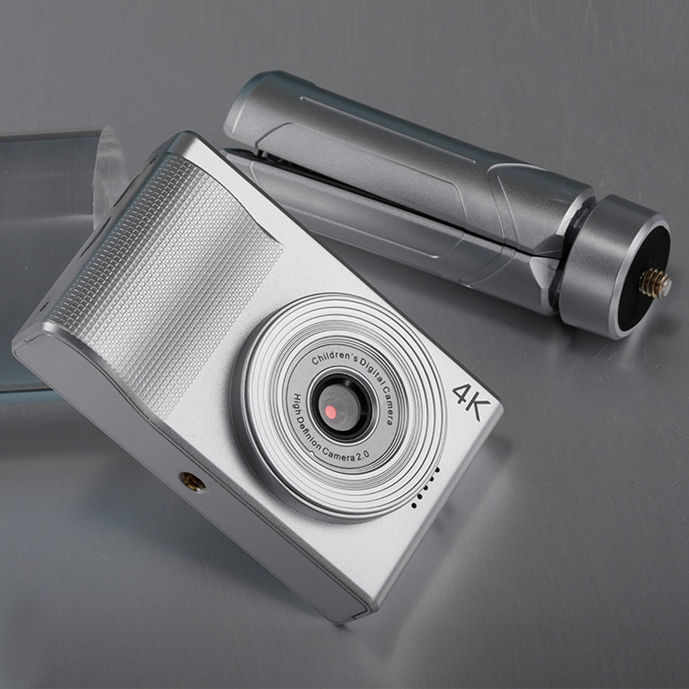 40MP Kids Digital Camera Video Recorder 1080P Ips 2.4 Inch Screen Silver with Stand