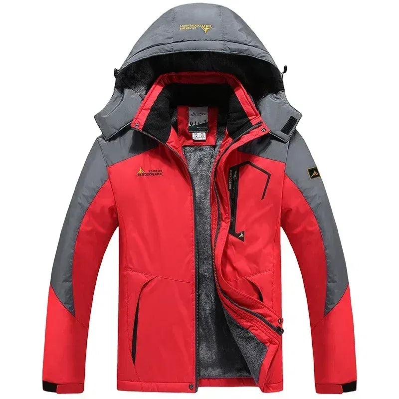 Color: Red, Size: M - Autumn Winter Men's Windbreaker Waterproof and Warm Outdoor Hiking and Fishing Multi Pocket Wear-resistant Thick Jacket Men Coat