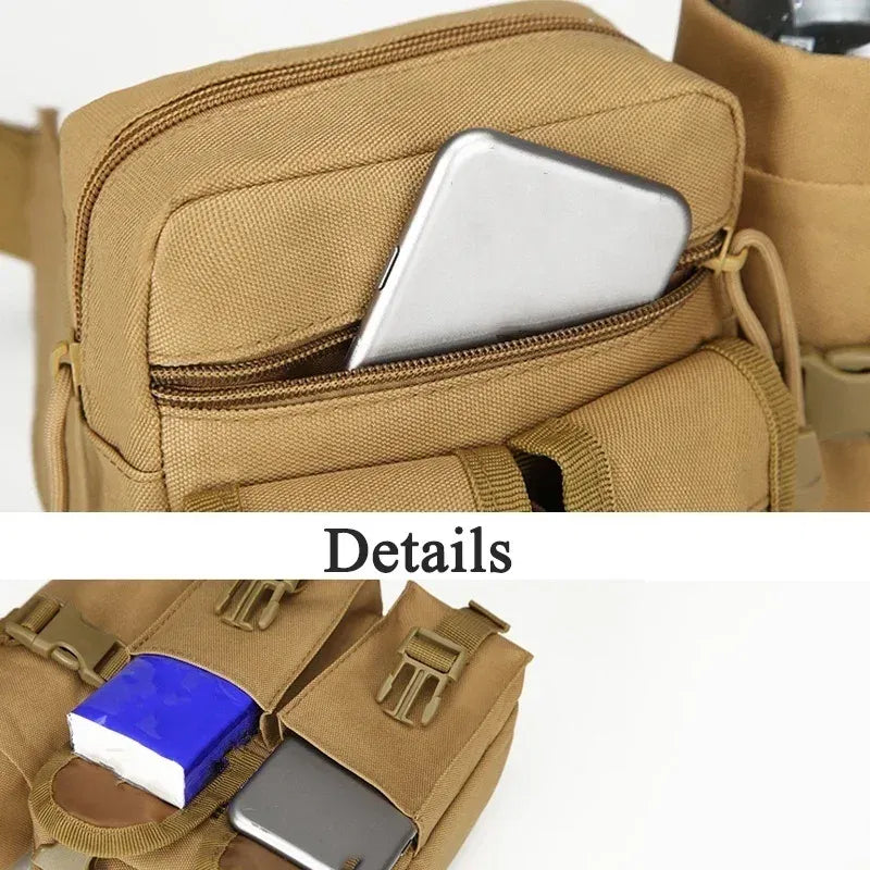 Color: Brown - Men's Tactical Casual Fanny Waterproof Pouch Waist Bag Packs Outdoor Military Bag