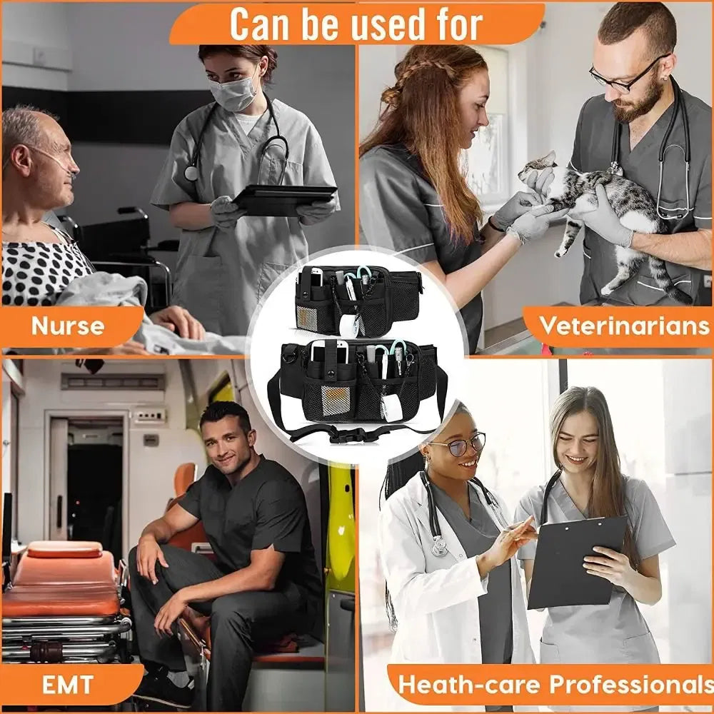 Color: SKY BLUE - Adjustable Nurse Fanny Pack Portable Large Capacity Polyester Nurse Pouch Waist Bag Multi Compartment Pocket Belt Organizer