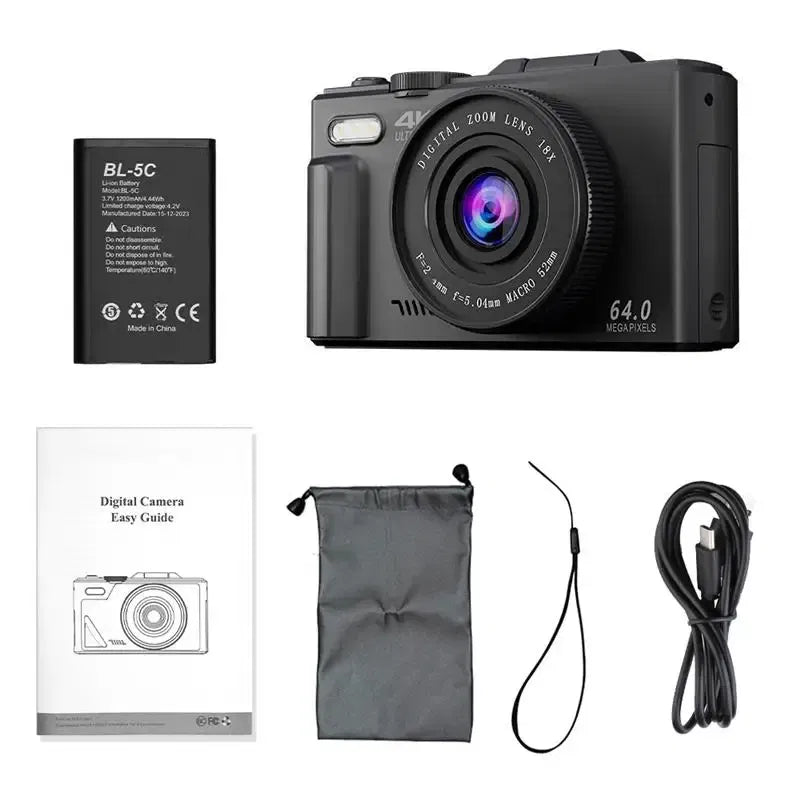 Bundle: Bundle1, Color: WHITE, Ships From: CHINA - Top Compact Digital Photography Camera 4K 18X Digital Zoom Vintage Vlog Video Recorder YouTube 180? Flip Screen Selfile WiFi