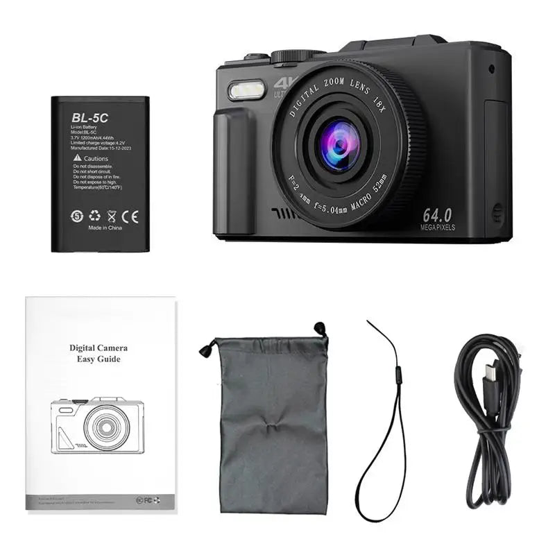 Bundle: Bundle1, Color: WHITE, Ships From: CHINA - Top Compact Digital Photography Camera 4K 18X Digital Zoom Vintage Vlog Video Recorder YouTube 180? Flip Screen Selfile WiFi