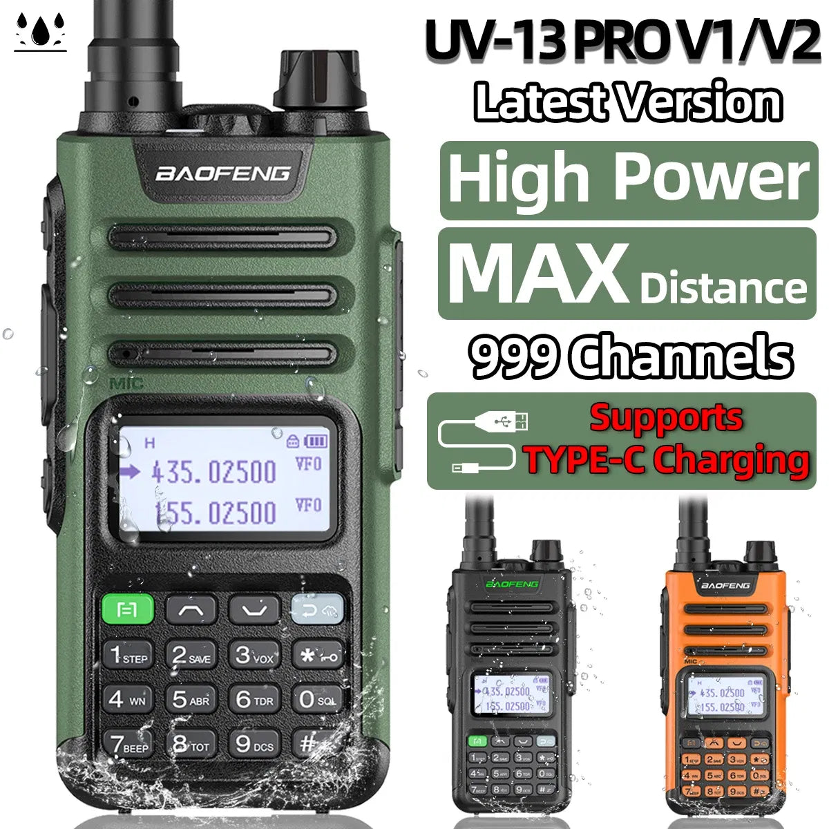 Plug standard: EURO, Color: Blue - BaoFeng UV-13 PRO V1 V2 High Power Dual Band Walkie Talkie Type C Charger 16 KM Long Range UV13 Transceiver Ham Two Way Radio