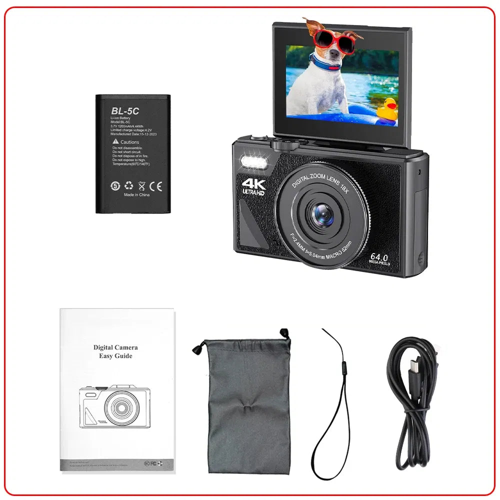 Bundle: Bundle1, Color: WHITE, Ships From: CHINA - Top Compact Digital Photography Camera 4K 18X Digital Zoom Vintage Vlog Video Recorder YouTube 180? Flip Screen Selfile WiFi
