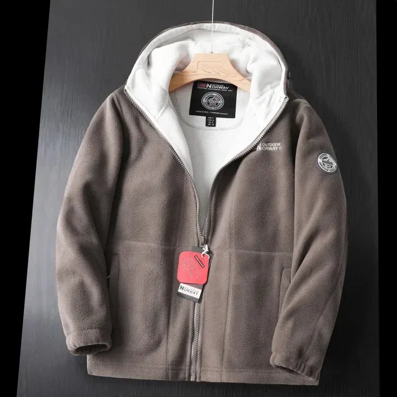 Color: Khaki, Size: XL - Winter Wool Jacket Men's High-end Embroidered Thickened Fleece Windproof Jacket Outdoor Snow Cold-proof Men's Warm Hooded Coat