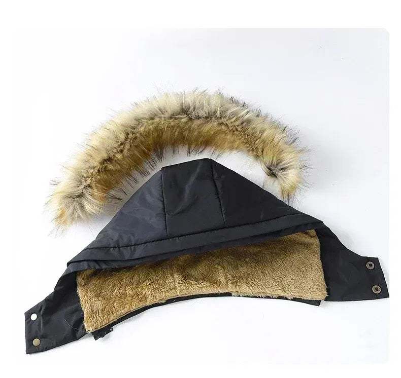 Color: black, Size: XXXL - 2024 New Men Winter Autumn Work Outwearing Parka Black Fleece Lined Thick Warm Hooded Fur Collar Coat Male Size 5XL Plush Jacket