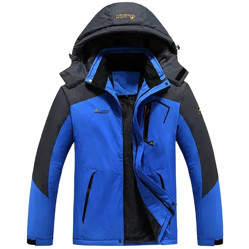 Color: SKY BLUE, Size: 6XL - Autumn Winter Men's Windbreaker Waterproof and Warm Outdoor Hiking and Fishing Multi Pocket Wear-resistant Thick Jacket Men Coat