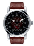 Timex Men's 44mm Silver-tone Case/Blk Dial Leather Strap Watch