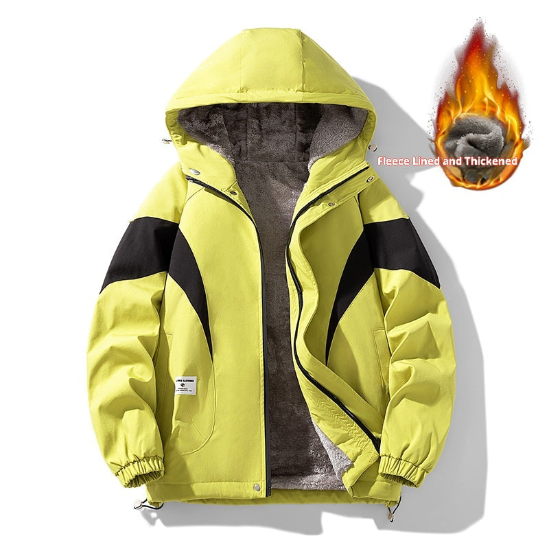 Color: Fluorescent Green, Size: 4XL - Autumn And Winter Fleece-lined Jacket
