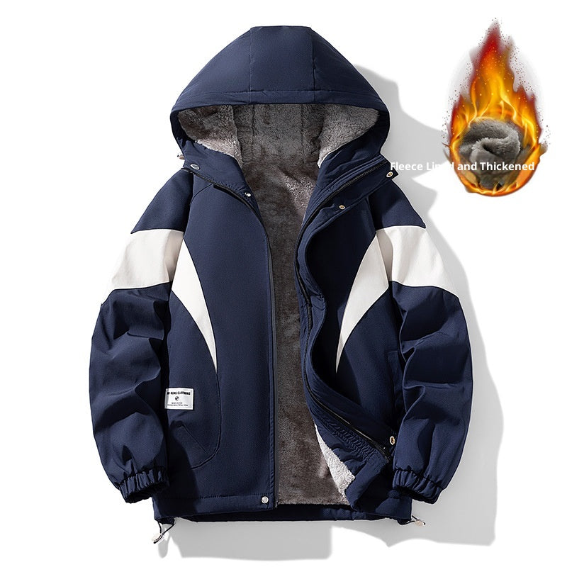 Color: Dark Blue, Size: M - Autumn And Winter Fleece-lined Jacket