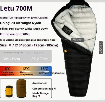 Color: Black, Model: 700M - Outdoor Camping Ultra Light Down Sleeping Bag